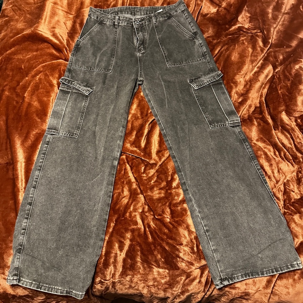 Wide Leg Black Cargo Jeans
